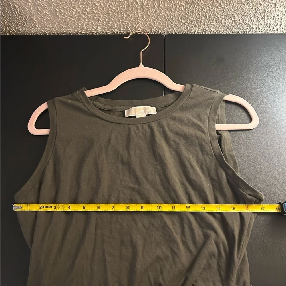 Michael Kors Olive Green Side Ruched Body Con Dress Size L Date Night Elegant